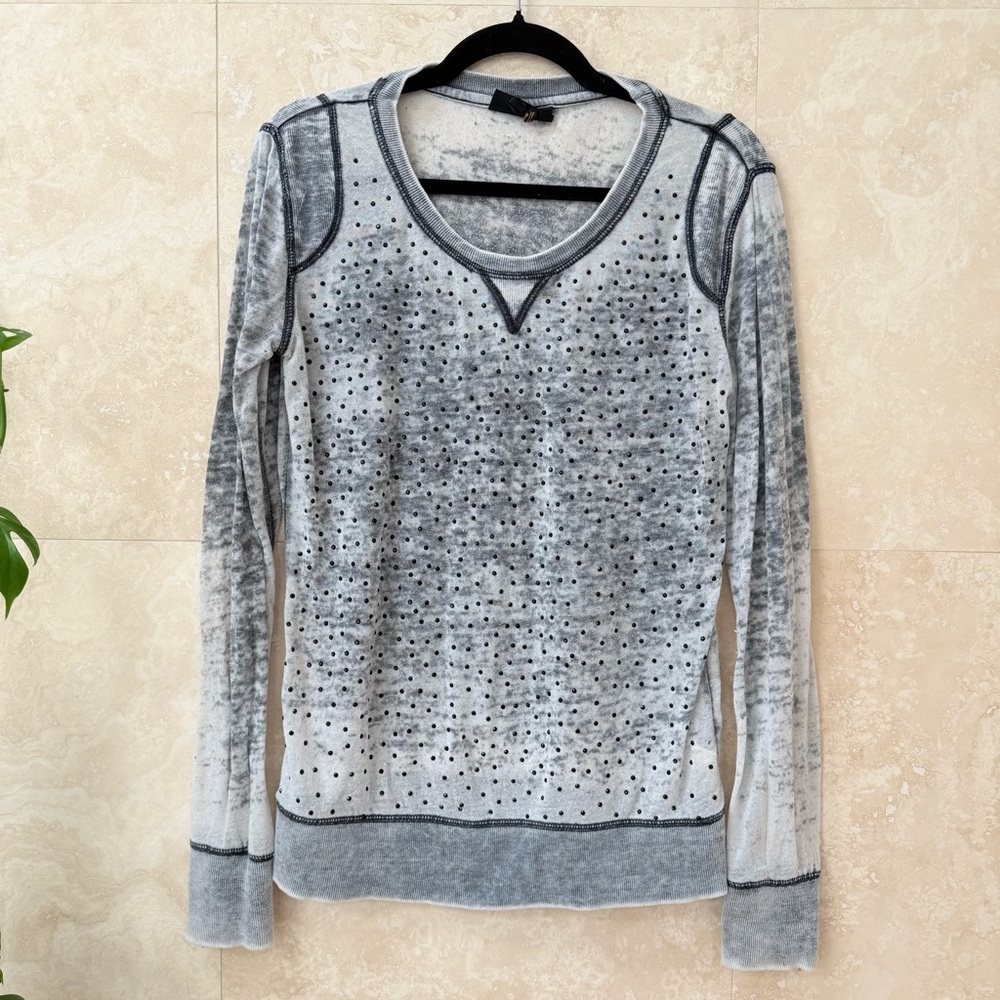 Jeans by Buffalo Gray Studded Long Sleeve Top Acid Wash V-Neck Small